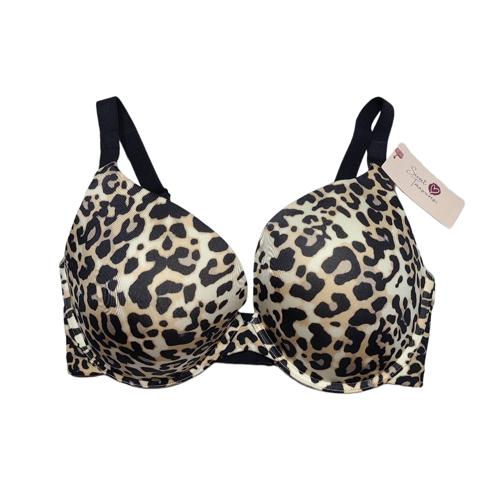 Secret Treasures 38DDD Lifting Plunge Bra Fawn Beige Leopard